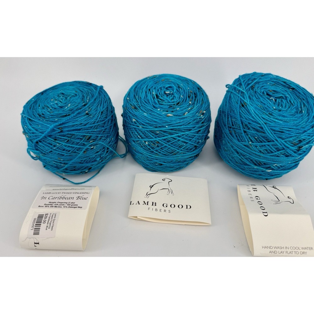 Lamb Good Fibers Fingering Tweed Caribbean Blue 3 Cakes 1314yd SW Merino